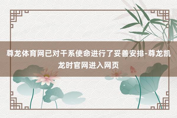 尊龙体育网已对干系使命进行了妥善安排-尊龙凯龙时官网进入网页