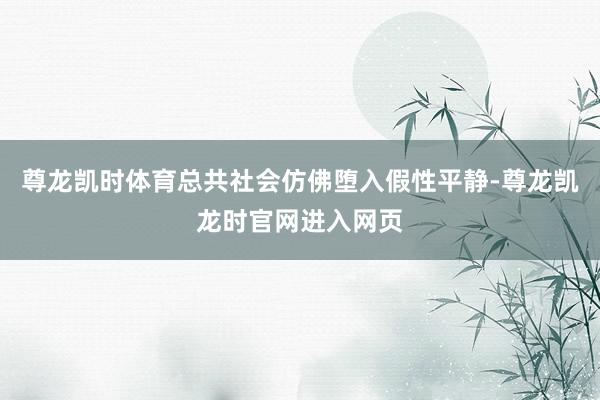 尊龙凯时体育总共社会仿佛堕入假性平静-尊龙凯龙时官网进入网页